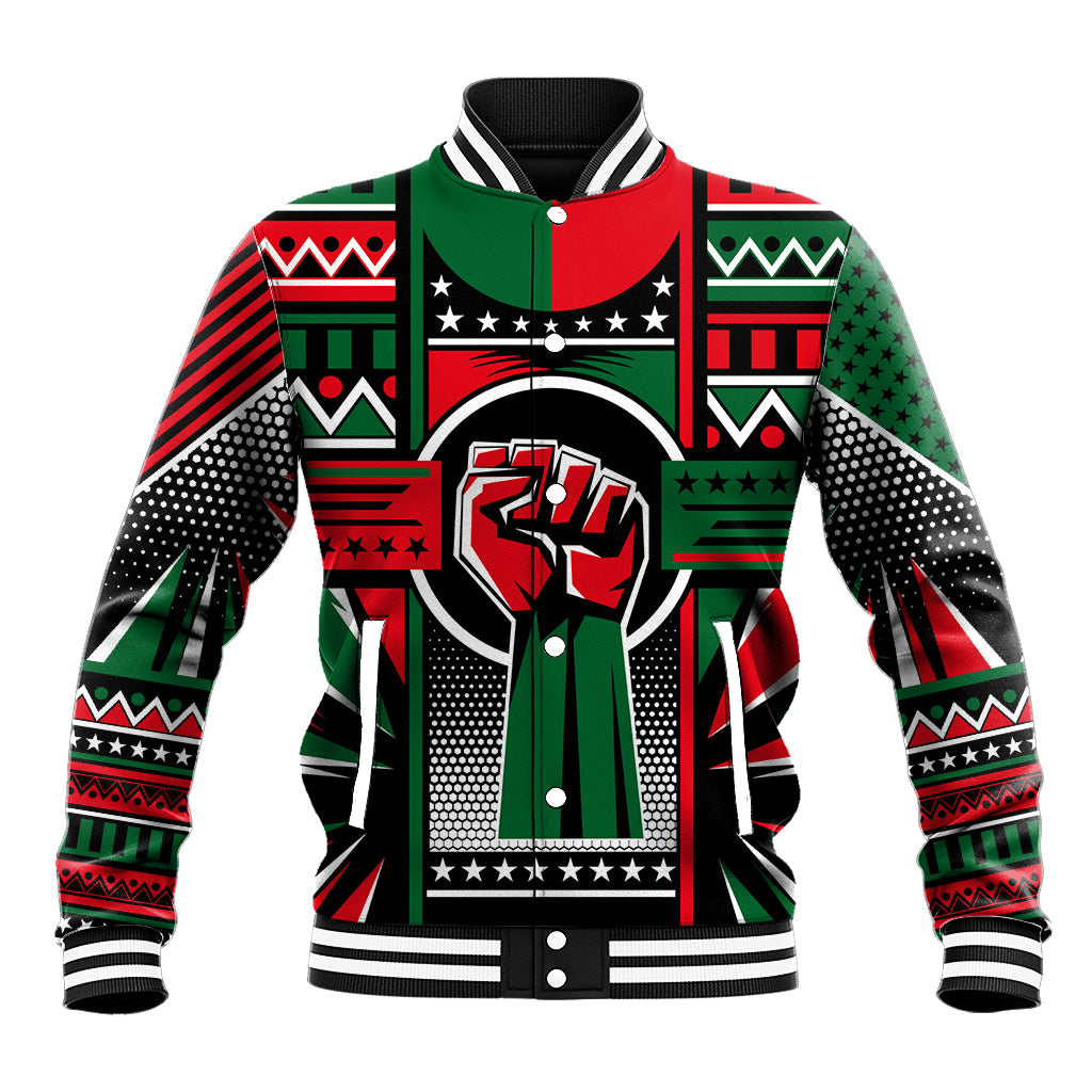 Power Fist And Patterns In Pan African Baseball Jacket - Wonder Print Shop