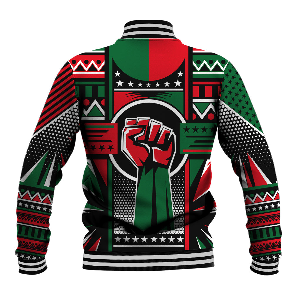 Power Fist And Patterns In Pan African Baseball Jacket - Wonder Print Shop