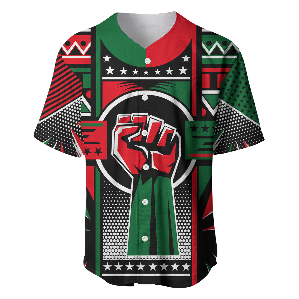 Power Fist And Patterns In Pan African Baseball Jersey - Wonder Print Shop