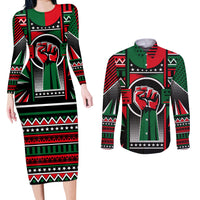 Power Fist And Patterns In Pan African Couples Matching Long Sleeve Bodycon Dress and Long Sleeve Button Shirt - Wonder Print Shop