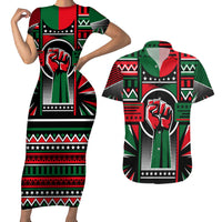 Power Fist And Patterns In Pan African Couples Matching Short Sleeve Bodycon Dress and Hawaiian Shirt - Wonder Print Shop
