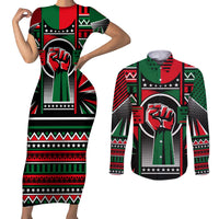 Power Fist And Patterns In Pan African Couples Matching Short Sleeve Bodycon Dress and Long Sleeve Button Shirt - Wonder Print Shop