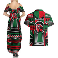 Power Fist And Patterns In Pan African Couples Matching Summer Maxi Dress and Hawaiian Shirt - Wonder Print Shop