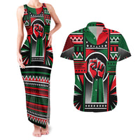 Power Fist And Patterns In Pan African Couples Matching Tank Maxi Dress and Hawaiian Shirt - Wonder Print Shop