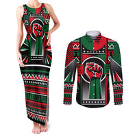 Power Fist And Patterns In Pan African Couples Matching Tank Maxi Dress and Long Sleeve Button Shirt - Wonder Print Shop