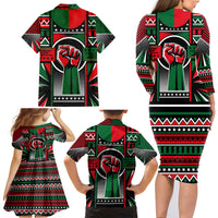 Power Fist And Patterns In Pan African Family Matching Long Sleeve Bodycon Dress and Hawaiian Shirt - Wonder Print Shop