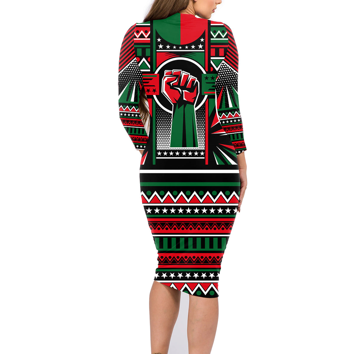 Power Fist And Patterns In Pan African Family Matching Long Sleeve Bodycon Dress and Hawaiian Shirt - Wonder Print Shop