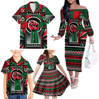 Power Fist And Patterns In Pan African Family Matching Off Shoulder Long Sleeve Dress and Hawaiian Shirt - Wonder Print Shop