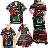 Power Fist And Patterns In Pan African Family Matching Off Shoulder Maxi Dress and Hawaiian Shirt - Wonder Print Shop
