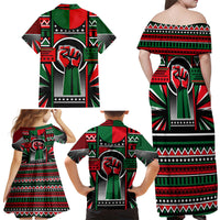 Power Fist And Patterns In Pan African Family Matching Off Shoulder Maxi Dress and Hawaiian Shirt - Wonder Print Shop
