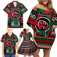 Power Fist And Patterns In Pan African Family Matching Off Shoulder Short Dress and Hawaiian Shirt - Wonder Print Shop
