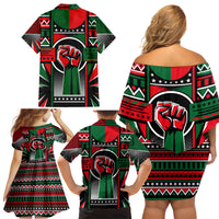 Power Fist And Patterns In Pan African Family Matching Off Shoulder Short Dress and Hawaiian Shirt - Wonder Print Shop