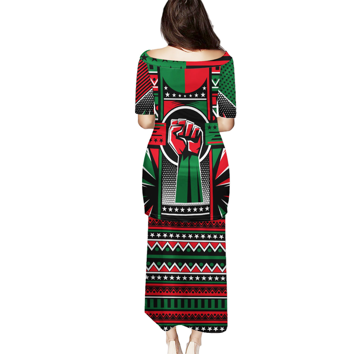 Power Fist And Patterns In Pan African Family Matching Puletasi and Hawaiian Shirt - Wonder Print Shop