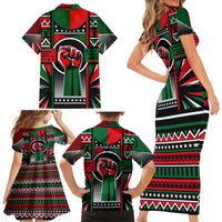 Power Fist And Patterns In Pan African Family Matching Short Sleeve Bodycon Dress and Hawaiian Shirt - Wonder Print Shop