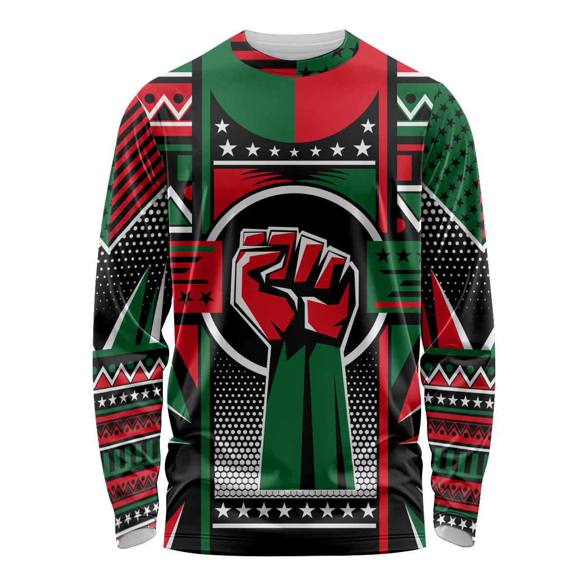 Power Fist And Patterns In Pan African Long Sleeve Shirt - Wonder Print Shop