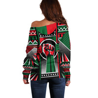 Power Fist And Patterns In Pan African Off Shoulder Sweater - Wonder Print Shop