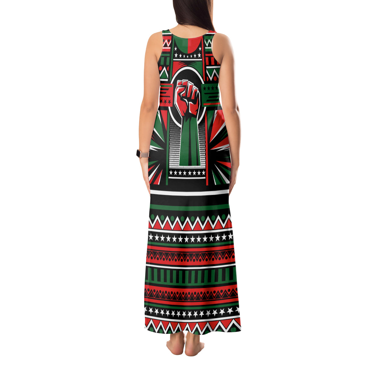 Power Fist And Patterns In Pan African Tank Maxi Dress - Wonder Print Shop