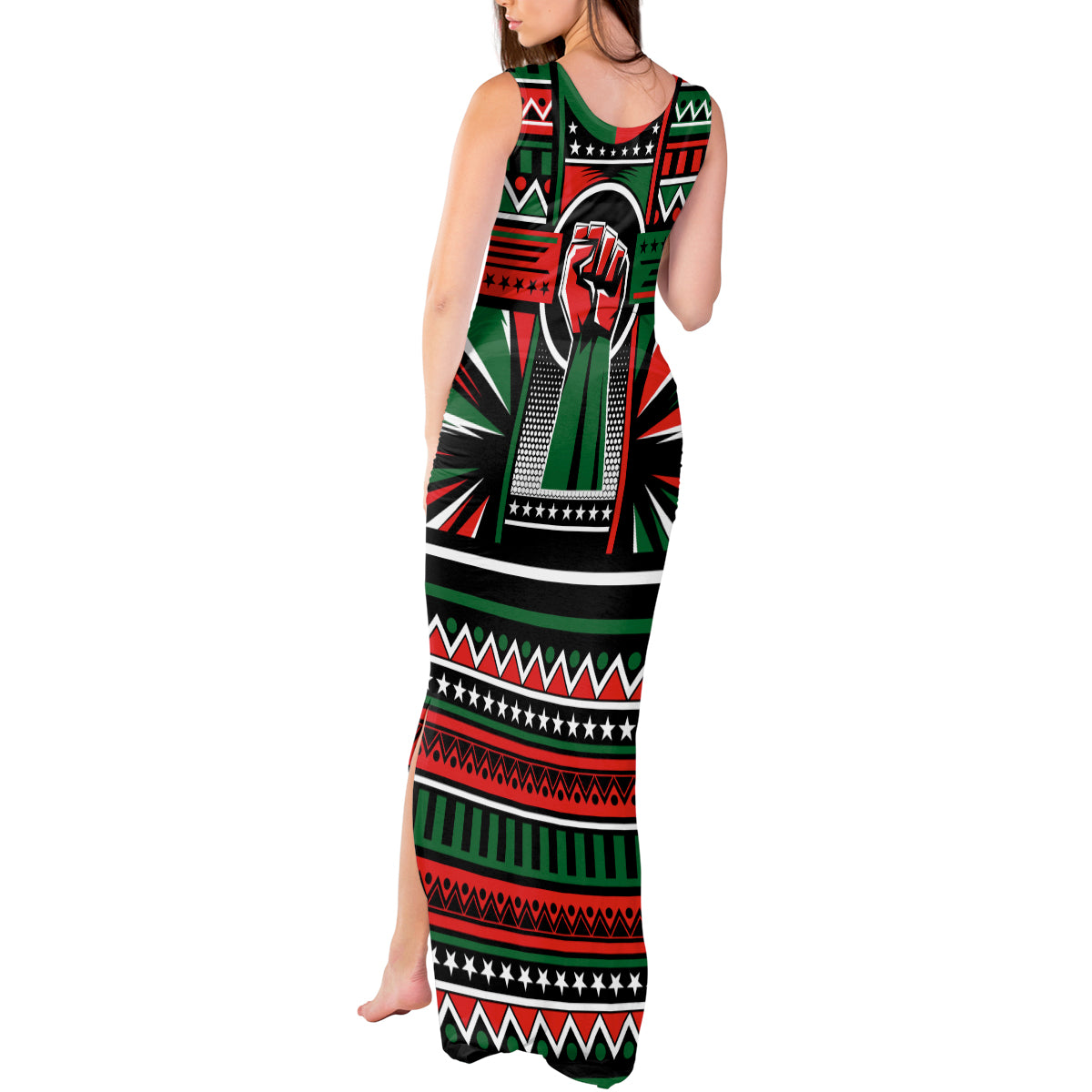 Power Fist And Patterns In Pan African Tank Maxi Dress - Wonder Print Shop