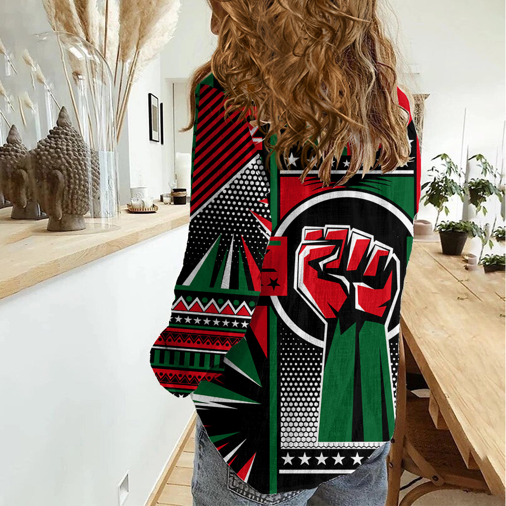 Power Fist And Patterns In Pan African Women Casual Shirt - Wonder Print Shop