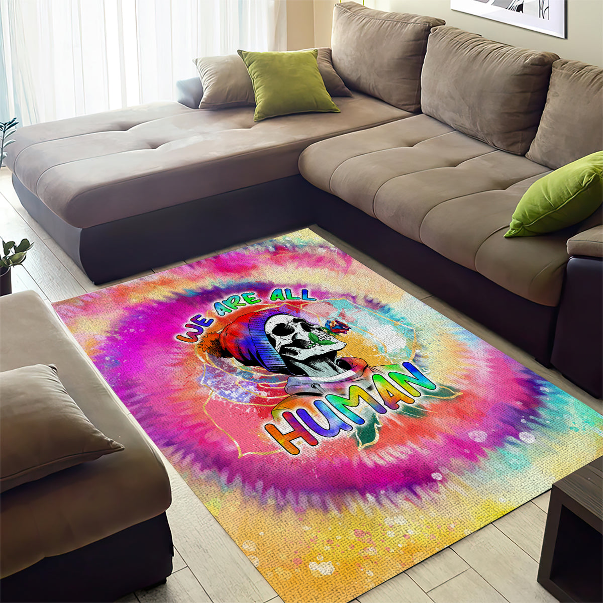 We Are All Human LGBT Area Rug Skull Tie Dye - Wonder Print Shop