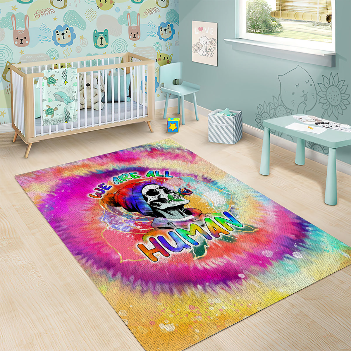We Are All Human LGBT Area Rug Skull Tie Dye - Wonder Print Shop