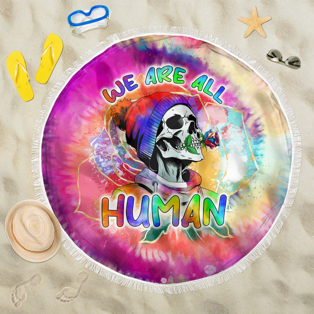 We Are All Human LGBT Beach Blanket Skull Tie Dye - Wonder Print Shop