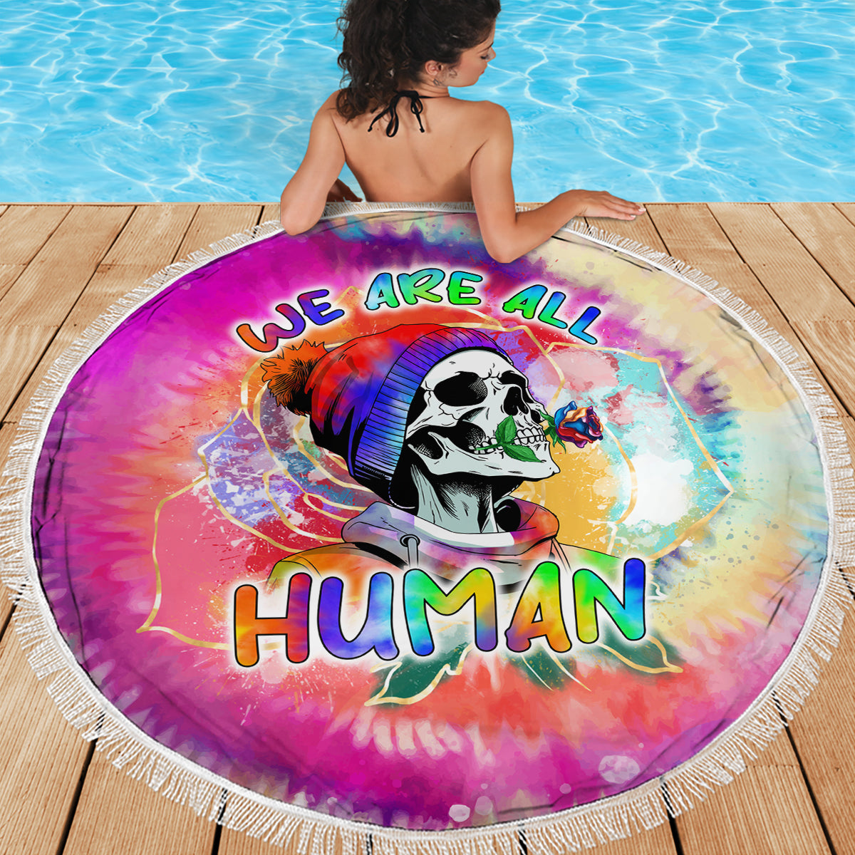 We Are All Human LGBT Beach Blanket Skull Tie Dye - Wonder Print Shop