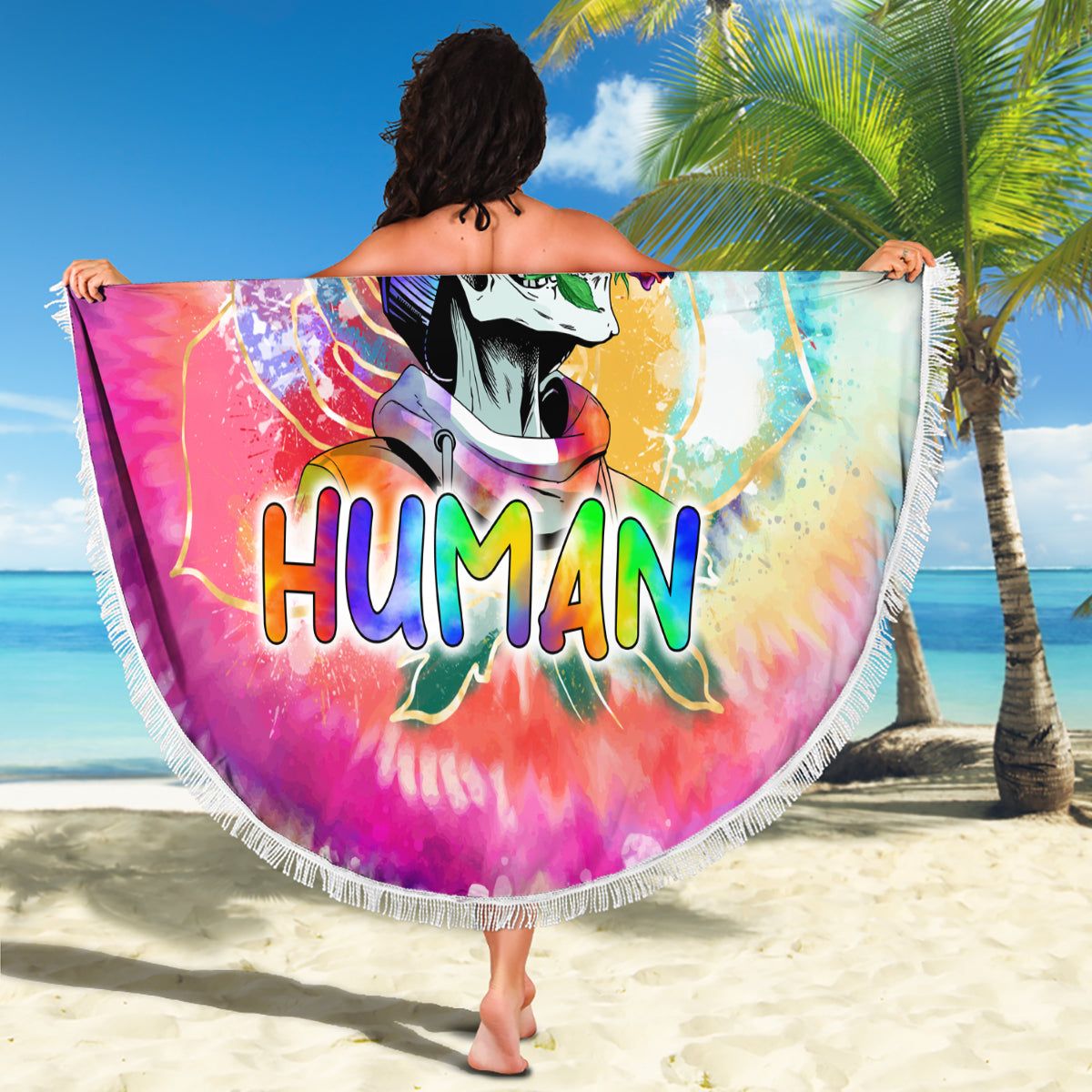 We Are All Human LGBT Beach Blanket Skull Tie Dye - Wonder Print Shop