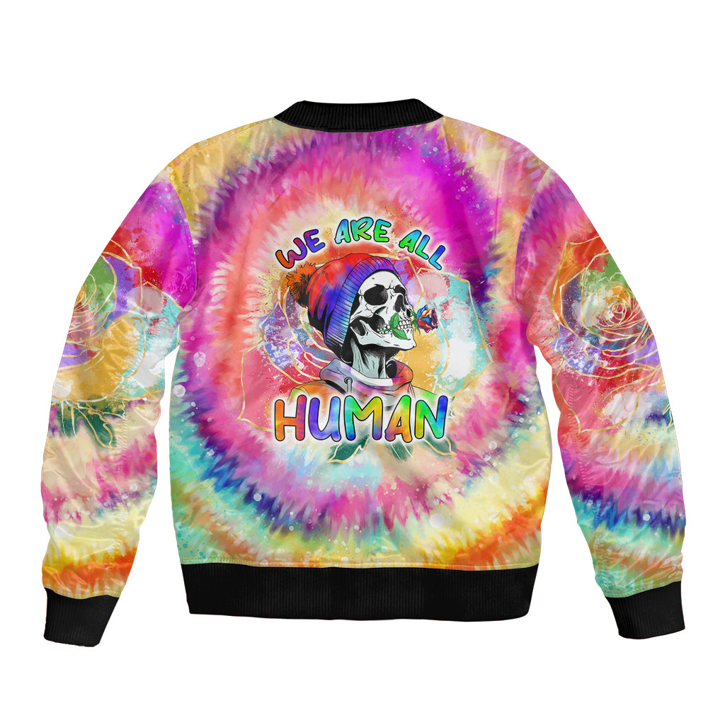 We Are All Human LGBT Bomber Jacket Skull Tie Dye - Wonder Print Shop