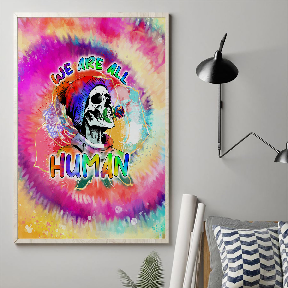 We Are All Human LGBT Canvas Wall Art Skull Tie Dye - Wonder Print Shop