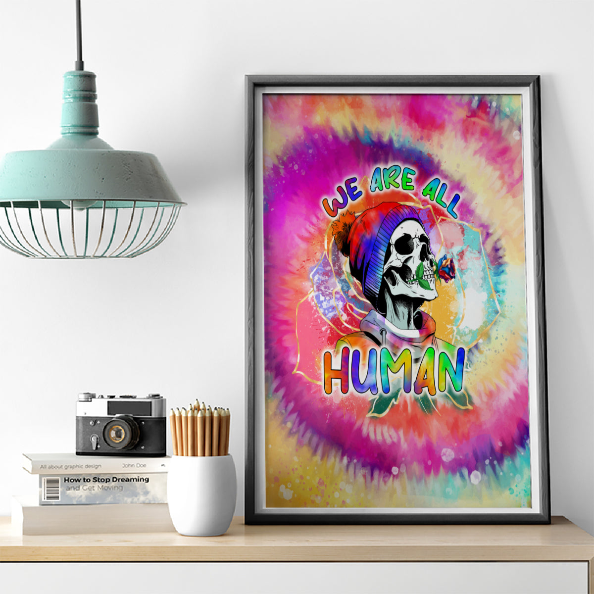 We Are All Human LGBT Canvas Wall Art Skull Tie Dye - Wonder Print Shop