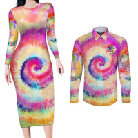 We Are All Human LGBT Couples Matching Long Sleeve Bodycon Dress and Long Sleeve Button Shirt Skull Tie Dye - Wonder Print Shop