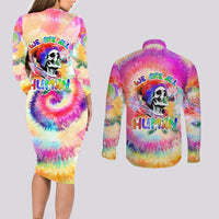 We Are All Human LGBT Couples Matching Long Sleeve Bodycon Dress and Long Sleeve Button Shirt Skull Tie Dye - Wonder Print Shop