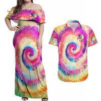We Are All Human LGBT Couples Matching Off Shoulder Maxi Dress and Hawaiian Shirt Skull Tie Dye - Wonder Print Shop