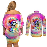 We Are All Human LGBT Couples Matching Off Shoulder Short Dress and Long Sleeve Button Shirt Skull Tie Dye - Wonder Print Shop