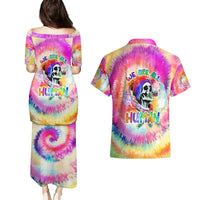 We Are All Human LGBT Couples Matching Puletasi Dress and Hawaiian Shirt Skull Tie Dye - Wonder Print Shop