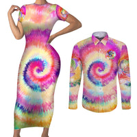 We Are All Human LGBT Couples Matching Short Sleeve Bodycon Dress and Long Sleeve Button Shirt Skull Tie Dye - Wonder Print Shop
