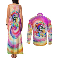 We Are All Human LGBT Couples Matching Tank Maxi Dress and Long Sleeve Button Shirt Skull Tie Dye - Wonder Print Shop