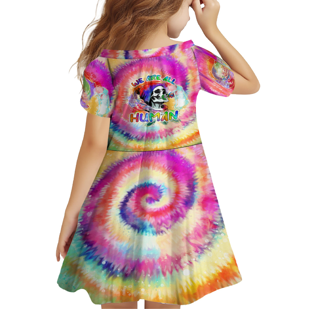 We Are All Human LGBT Family Matching Long Sleeve Bodycon Dress and Hawaiian Shirt Skull Tie Dye - Wonder Print Shop