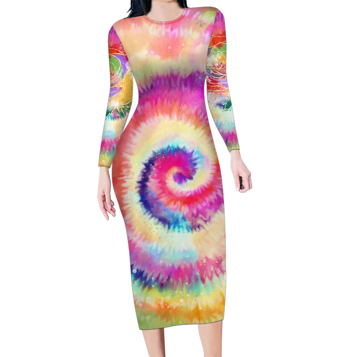 We Are All Human LGBT Family Matching Long Sleeve Bodycon Dress and Hawaiian Shirt Skull Tie Dye - Wonder Print Shop