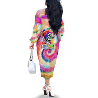 We Are All Human LGBT Family Matching Off Shoulder Long Sleeve Dress and Hawaiian Shirt Skull Tie Dye - Wonder Print Shop