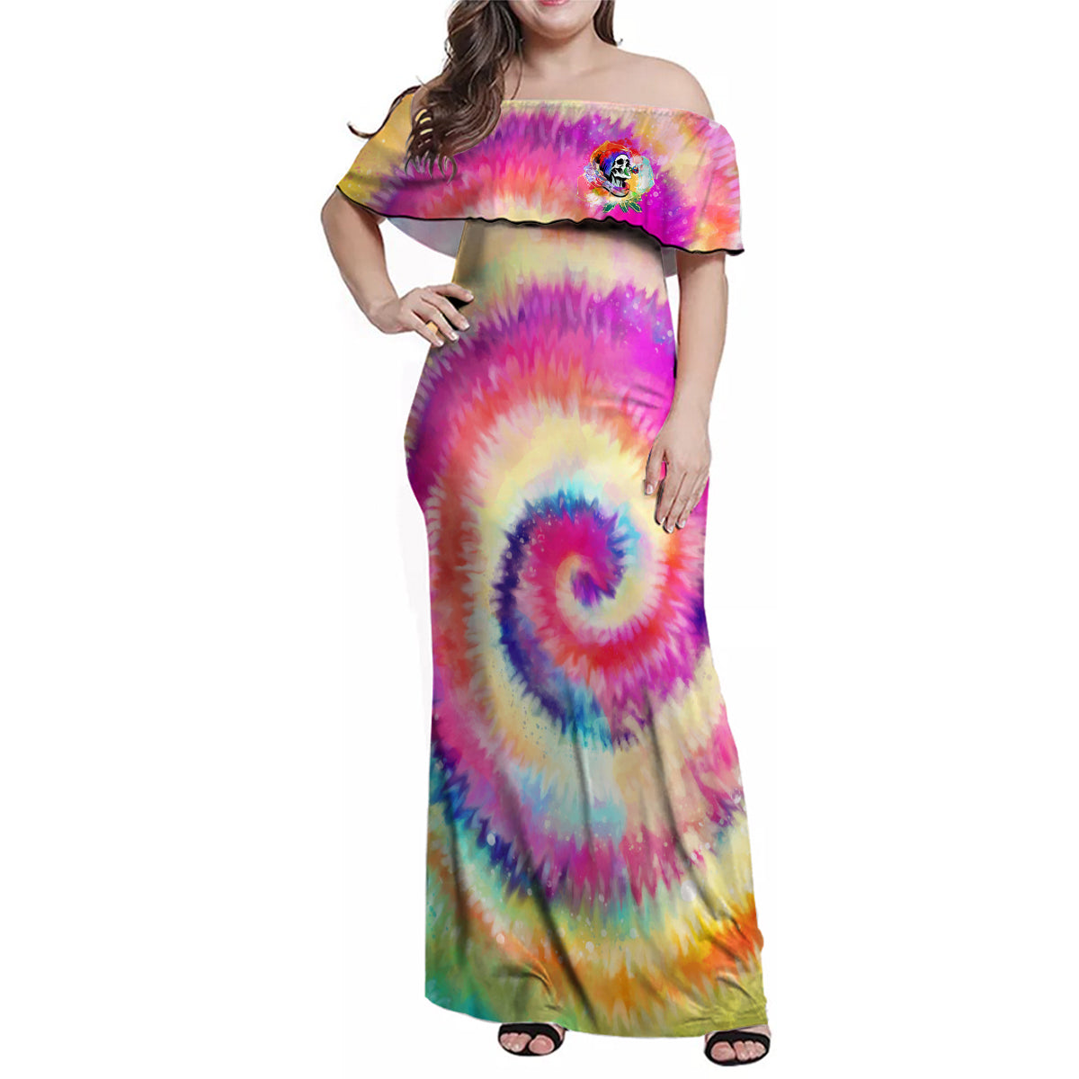 We Are All Human LGBT Family Matching Off Shoulder Maxi Dress and Hawaiian Shirt Skull Tie Dye - Wonder Print Shop