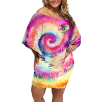 We Are All Human LGBT Family Matching Off Shoulder Short Dress and Hawaiian Shirt Skull Tie Dye - Wonder Print Shop