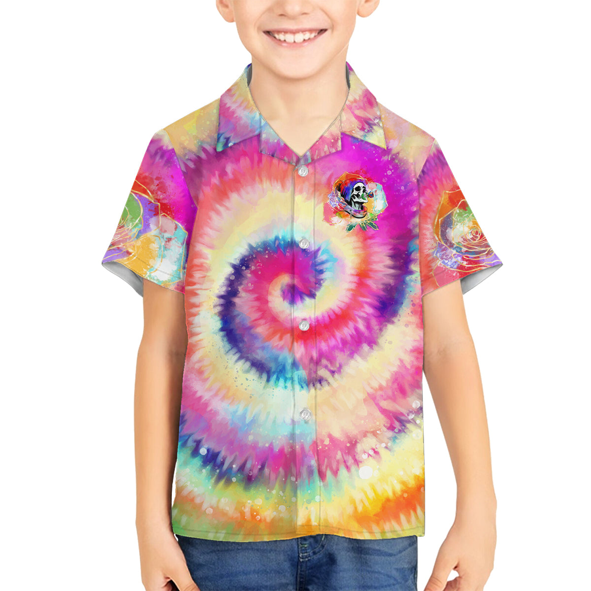 We Are All Human LGBT Family Matching Off Shoulder Short Dress and Hawaiian Shirt Skull Tie Dye - Wonder Print Shop