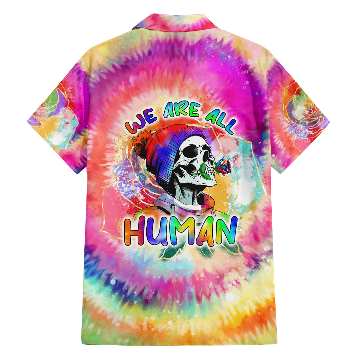 We Are All Human LGBT Family Matching Puletasi Dress and Hawaiian Shirt Skull Tie Dye - Wonder Print Shop