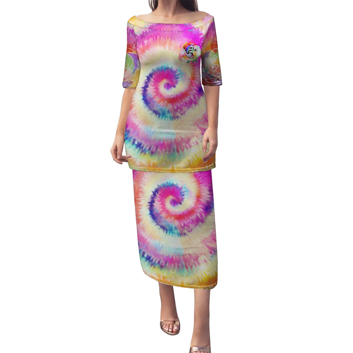 We Are All Human LGBT Family Matching Puletasi Dress and Hawaiian Shirt Skull Tie Dye - Wonder Print Shop