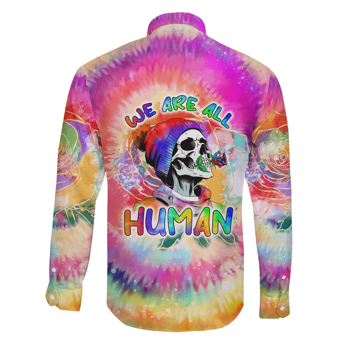 We Are All Human LGBT Family Matching Short Sleeve Bodycon Dress and Hawaiian Shirt Skull Tie Dye - Wonder Print Shop