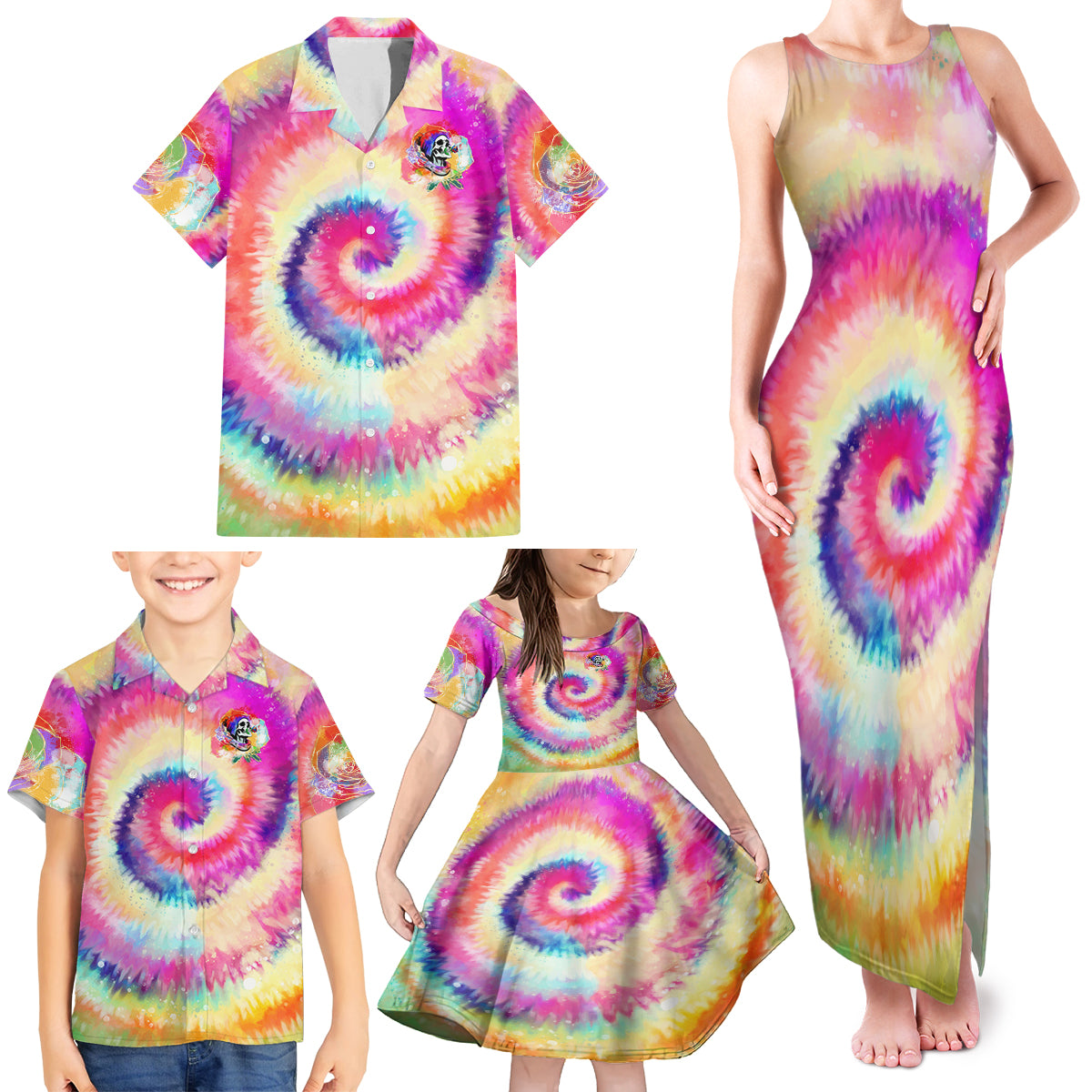 We Are All Human LGBT Family Matching Tank Maxi Dress and Hawaiian Shirt Skull Tie Dye - Wonder Print Shop
