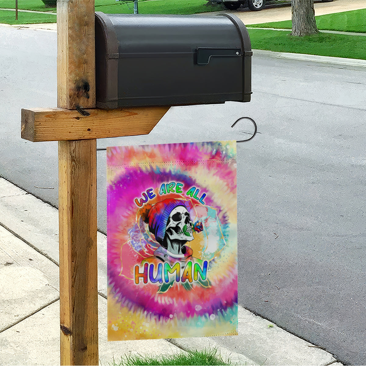 We Are All Human LGBT Garden Flag Skull Tie Dye - Wonder Print Shop