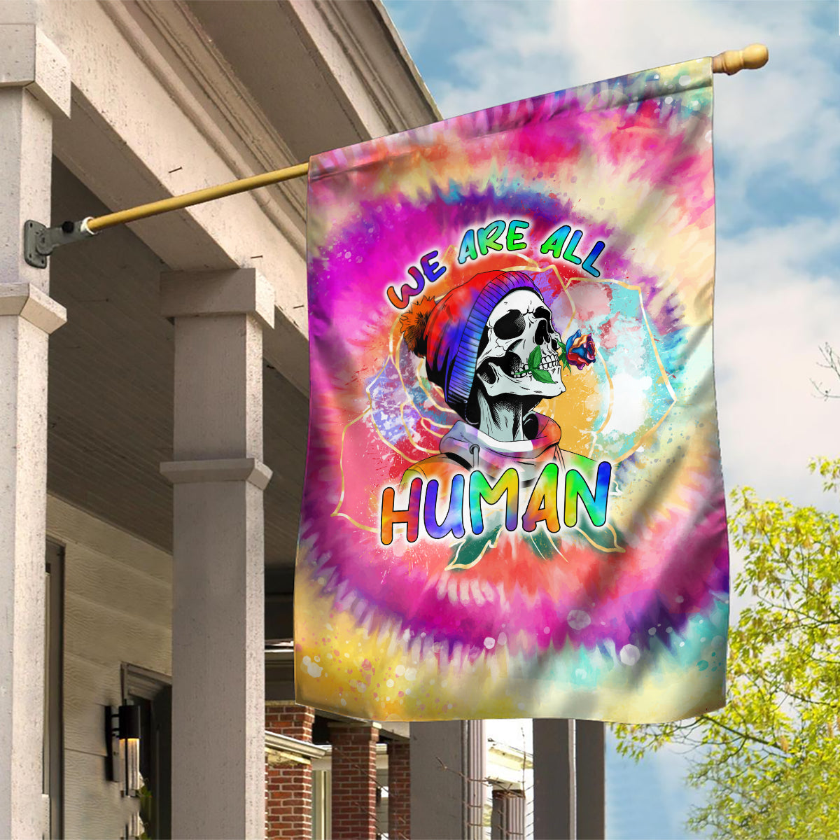 We Are All Human LGBT Garden Flag Skull Tie Dye - Wonder Print Shop